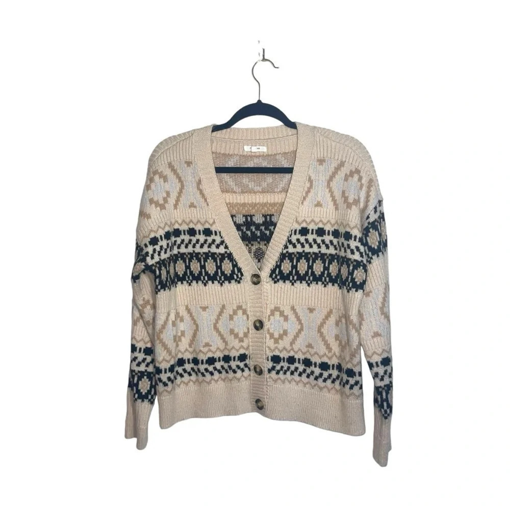 Maurices Fair Isle Cardigan Sweater Cream & Black Button Front Medium Women’s